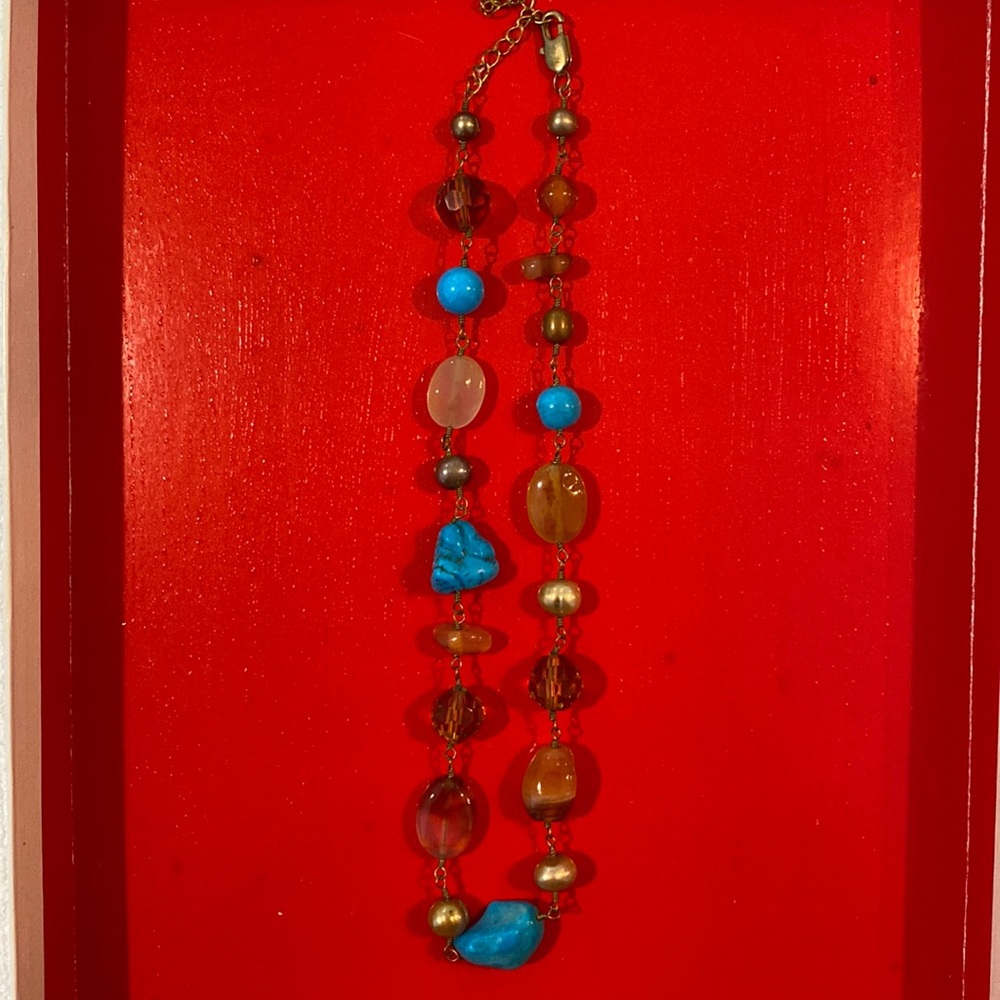 Beautiful turquoise and pearl necklace handcrafted….